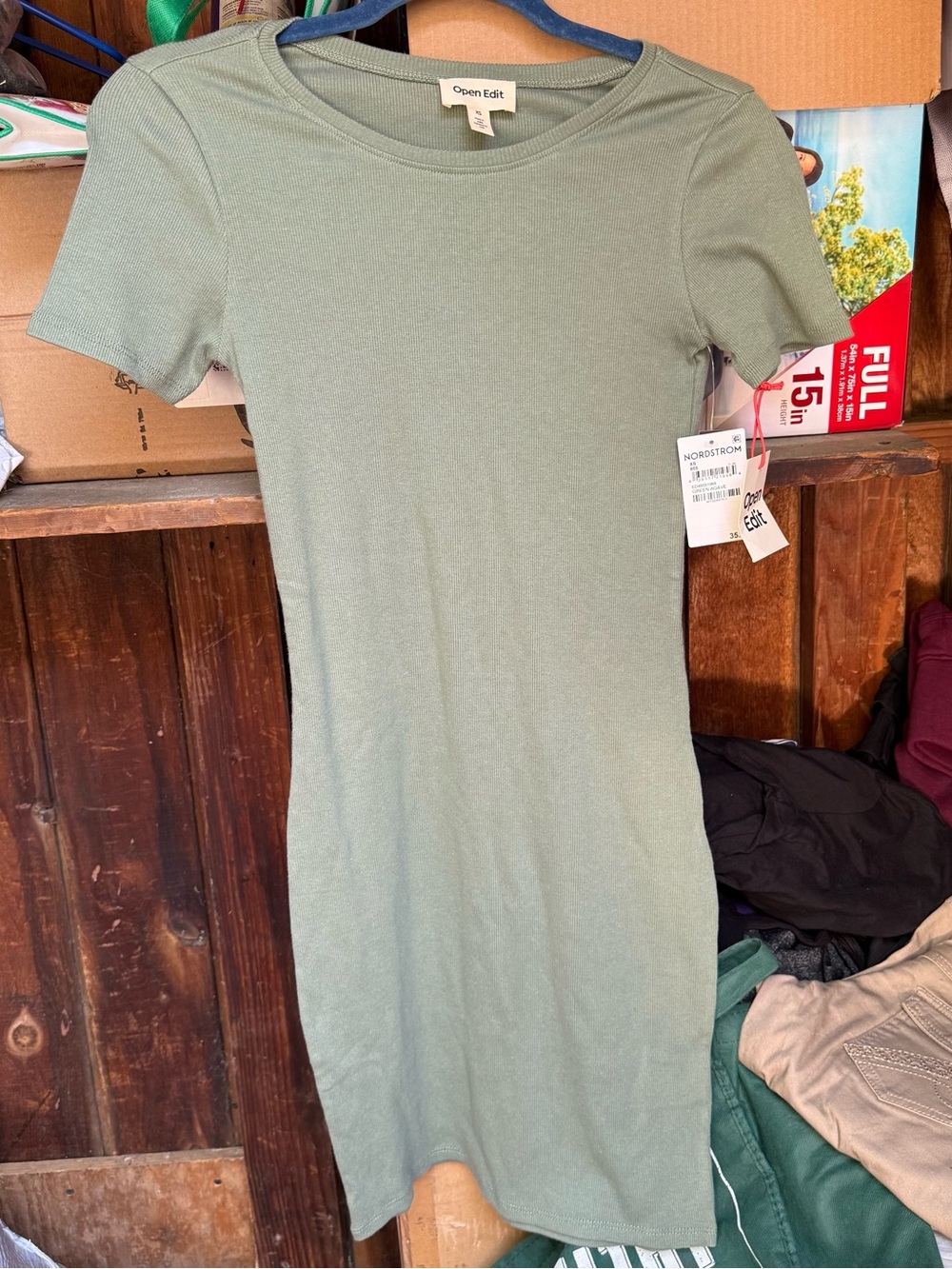 Nordstrom Sage Green Ribbed Tee Dress